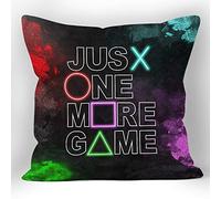 XUWELL Gamer Just One More Game Soft Throw Pillow Cover, Gamer Boys Teen Gifts, Cushion Cover for Sofa Bed Home Game Room Decor 18 x 18 Inch