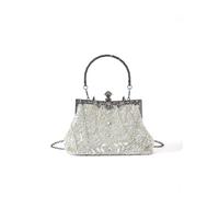 XUWEWI Embroidery Evening Bag Vintage Trend Heavy Industry Embroidery Flower Beaded Hand-Held Evening Bag For Party Wedding(White)