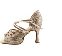 XUWEWI Latin Dance Shoes Shining Latin Dance Shoes Women Ballroom Pearl High Heel 9cm Waltz Soft Ware(Gold,3.5)