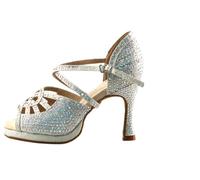 XUWEWI Latin Dance Shoes Shining Latin Dance Shoes Women Ballroom Pearl High Heel 9cm Waltz Soft Ware(White,5.5)