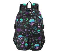 XUWU Travel Laptop Backpack Fits 14 Inch Computer Student School Bag with Reflective Strip for Kids Boys Girls Middle High, Magic Skull, One Size, Fashion Printing Student Bookbag