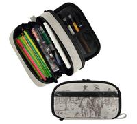 XUWU Western Desert Cowboy Large Capacity Pencil Case Pencil Pouch with Clear pockets Window Office School Large Storage Pen Bag 2 Compartment pencil box for Adults Teen Girl Boy Men Women