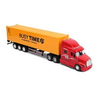 XUXHOU 1:48 Alloy Container Truck Model, Pull Back Vehicle Toy with Light and Sound, for Children Decoration Collection ((red + yellow))