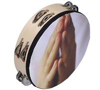 XUXHOU 8 Inch Handbell Tambourine Clap Drum Jingle Double Row Percussion Instrument with Stainless Steel Bells Soft Drumhead Oxford Rope Belt for Band Children Music Education (Pray Pattern)