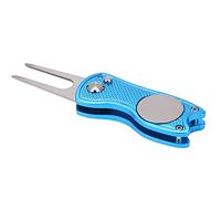 XUXHOU Foldable Divot Tool, Magnetic Ball Marker with Ergonomic Knurled Handle, Stainless Steel and Aluminum Alloy for Course Repair (Blue)