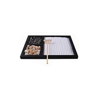 XUXHOU Mini Sensory-Soothing Sand Table Decoration Set with Rake and Rocks, Home Office Decor, 21.5"x17"x1.2", MDF, 1pc (Black)