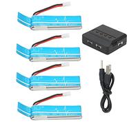 XUXHOU RC Helicopter Lithium Ion Battery, 4pcs Plastic 3.7V 520mah RC Plane Accessories High Capacity with Charger for WLtoys V977 Blue
