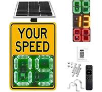 XUXIAO Radar Feedback Sign, LED Speed Limit Sign, Solar Powered Radar Speed Limit Sign, 2 Digital Speed Detector, 0-300M Detection, for Traffic Calming Yellow-60x90cm/23.6x35.4in