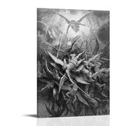 XuXueCC Gustave Dore Wall Art Prints Paintings Poster Fall of The Rebel Angels Engraving Cool Artworks Painting Wall Art Canvas Prints Hanging Picture Home Decors Gift Idea Frame 24x36inch(60x90cm)