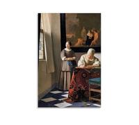 XuXueCC Lady Writing A Letter with Her Maid By Johannes Vermeer Poster Wall Art Picture Painting Canvas Prints Artworks Bedroom Living Room Decor Unframe 20x30inch(50x75cm)