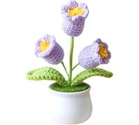 Xuxuejing Crochet Flowers Artificial,Small Potted Knitted Orchid of The Bell Flowers for Car Dashboard, Cute Car Crochet Center Console Decoration,Handmade Traditional Home Decoratio(Purple)