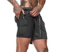 XuyIeY Men's Running Sport Short,2 in 1 Training Shorts with Inner Compression and Pocket for Men - Black - UK L = Tag 2XL(Fits Waist:32-34)
