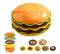 XUYINYING Ceramic Hamburger Plates and Bowls Sets, 7-Piece Novelty Stackable Burger Dinnerware Set, Fun and Cute, for Condiment Side Dishes BBQ Party, for Kids and Adults