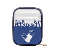 XUZAOJUN Portable Pu Waterproof First Aid Kit,Transparent Large-Capacity Medicine Storage Bag,Home Medical Bag for Home,Outdoor First Aid Situation,Car,Office(Navy Blue,4.3x1x5.5in)