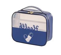 XUZAOJUN Portable Pu Waterproof First Aid Kit,Transparent Large-Capacity Medicine Storage Bag,Home Medical Bag for Home,Outdoor First Aid Situation,Car,Office(Navy Blue,10.2x4.7x8.3in)