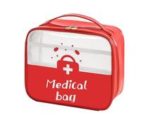 XUZAOJUN Portable Pu Waterproof First Aid Kit,Transparent Large-Capacity Medicine Storage Bag,Home Medical Bag for Home,Outdoor First Aid Situation,Car,Office(Red,10.2x4.7x8.3in)