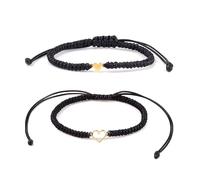 xuzhiyuan 2Pcs Love Heart Braided String Bracelets Cute Sweet Hollow Heart Matching Adjustable Bracelet Pink Black Red String Mother's Day Gifts for Mother Daughter Son, adjustable, Metal, metal