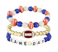 xuzhiyuan 3PCs/Set Game Day American Football Beads Bracelets Shiny Rhinestone Beads Stretch Stackable Bracelet Sports Jewelry Gifts for Women, Adjustable, Metal, crystal