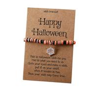 xuzhiyuan Halloween Wish Bracelet for Women- Spooky Soft Clay Beaded Bracelet with Ghost/Bat/Black Cat Pendant,Party Jewelry Gift with Happy Halloween Card, M, Vinyl, no gemstone