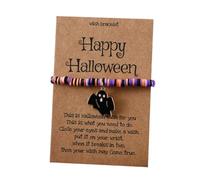 xuzhiyuan Halloween Wish Bracelet for Women- Spooky Soft Clay Beaded Bracelet with Ghost/Bat/Black Cat Pendant,Party Jewelry Gift with Happy Halloween Card, M, Vinyl, no gemstone