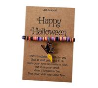 xuzhiyuan Halloween Wish Bracelet for Women- Spooky Soft Clay Beaded Bracelet with Ghost/Bat/Black Cat Pendant,Party Jewelry Gift with Happy Halloween Card, M, Vinyl, no gemstone