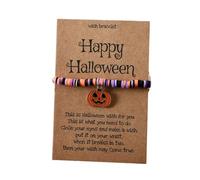xuzhiyuan Halloween Wish Bracelet for Women- Spooky Soft Clay Beaded Bracelet with Ghost/Bat/Black Cat Pendant,Party Jewelry Gift with Happy Halloween Card, M, Vinyl, no gemstone
