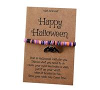 xuzhiyuan Halloween Wish Bracelet for Women- Spooky Soft Clay Beaded Bracelet with Ghost/Bat/Black Cat Pendant,Party Jewelry Gift with Happy Halloween Card, M, Vinyl, no gemstone