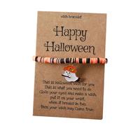 xuzhiyuan Halloween Wish Bracelet for Women- Spooky Soft Clay Beaded Bracelet with Ghost/Bat/Black Cat Pendant,Party Jewelry Gift with Happy Halloween Card, M, Vinyl, no gemstone