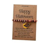 xuzhiyuan Halloween Wish Bracelet for Women- Spooky Soft Clay Beaded Bracelet with Ghost/Bat/Black Cat Pendant,Party Jewelry Gift with Happy Halloween Card, M, Vinyl, no gemstone