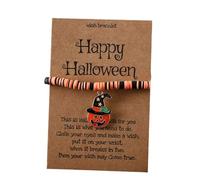 xuzhiyuan Halloween Wish Bracelet for Women- Spooky Soft Clay Beaded Bracelet with Ghost/Bat/Black Cat Pendant,Party Jewelry Gift with Happy Halloween Card, M, Vinyl, no gemstone