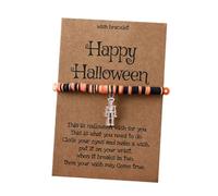 xuzhiyuan Halloween Wish Bracelet for Women- Spooky Soft Clay Beaded Bracelet with Ghost/Bat/Black Cat Pendant,Party Jewelry Gift with Happy Halloween Card, M, Vinyl, no gemstone