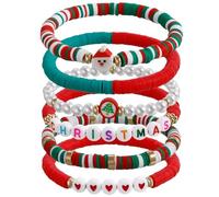 xuzhiyuan Handmade Christmas Beaded Bracelets Set Cute Snowflake Gifts Stars Christmas Tree Santa Clay Beads Letter Stretch Adjustable Stackable Friendship Bracelets, adjustable, clay, resin