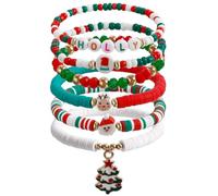 xuzhiyuan Handmade Christmas Beaded Bracelets Set Cute Snowflake Gifts Stars Christmas Tree Santa Clay Beads Letter Stretch Adjustable Stackable Friendship Bracelets, adjustable, clay, resin