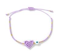 xuzhiyuan Handmade Macrame Heart Evil Eye Bracelet for Women, Adjustable Boho Beaded String Bracelet Friendship Jewelry Gift, M, Acrylic, no gemstone