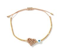 xuzhiyuan Handmade Macrame Heart Evil Eye Bracelet for Women, Adjustable Boho Beaded String Bracelet Friendship Jewelry Gift, M, Acrylic, no gemstone