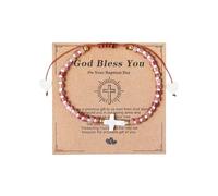 xuzhiyuan Inspirational Cross Bracelet Handmade Braided Heart Gold Beads Bracelet God Bless You Gifts Jewelry for Women, adjustable, Resin, no gemstone