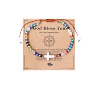 xuzhiyuan Inspirational Cross Bracelet Handmade Braided Heart Gold Beads Bracelet God Bless You Gifts Jewelry for Women, adjustable, Resin, no gemstone