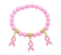 xuzhiyuan Pink Ribbon Bracelets Imitation Pearl Beads Rhinestone Pink Ribbon Breast Cancer Survivor Breast Cancer Awareness Jewelry Gifts for Women, adjustable, Metal, no gemstone