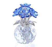 XUZIE Blue Crystal Forget Me Not Flower, Handmade Glass Figurine