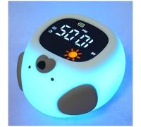 XUZIE Dog-Shaped Sleep Trainer Clock with Night Light & White Noise, Rechargeable Digital Alarm Clock for Bedroom, 9-Color Soothing Light & Sounds for Restful Sleep