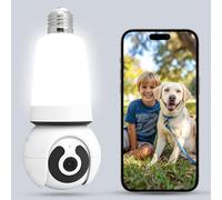 Xuzimaoyi Light Bulb Security Camera, Outdoor Wireless Camera 2.4G Hz Wifi Camera for Home Security, 355 Degree Panoramic, Motion Detection and Alarm, 24/7 Recording (LED Light Bulb)
