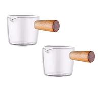 Xuzxinze 2PCS Transparent Glass Creamer with Wooden Handle, Mini Coffee Milk Creamer Pitcher. 100Ml