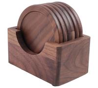 Xuzxinze Walnut Wood Coasters Non Slip Natural Circular Drink Pads | Rustic natural tones suit dining spaces; six coasters stack neatly in the included box, protecting tabletops outdoors.