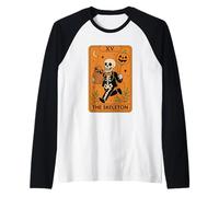 XV The Skeleton Tarot Card Halloween Raglan Baseball Tee