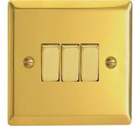 XV3D - Varilight - Classic - Victorian Brass - 3 Gang 2 Way 10A Light Switch - Metal Inserts