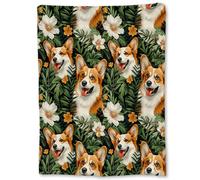 XVBCDFG Charming Corgi & Floral Blanket, Soft Flannel Throw Blanket for Couch, Bed, Travel & Home Decor, Cute Corgi Faces & Lush Flowers Cozy Lightweight Warm Fuzzy Blankets for Adults Kids 60×50 in