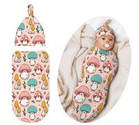 XVBCDFG Cute Mushroom Baby Stuff Swaddle Blanket with Hat Set Swaddles Up New Born Soft Receiving Blanket Sleep Sacks for Baby Infant Boys Girls
