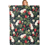XVBCDFG Cute Rat Throw Blanket - 60x80in,Ultra Soft, Cozy Lightweight Flannel,Mice & Strawberry Berry Blankets - Gifts for Women & Nature Lovers,for Couch Home Living Room Festive Decor