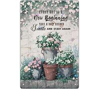 XVBCDFG Every Day is A New Beginning Vintage Tin Sign Metal Flower Wall Decor for Hotel Home Party Garden Craft Art Decor,Butterflies Motivation Quotes Inspirational Wall Art 12x16 Inches