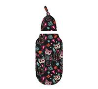 XVBCDFG Halloween Floral Dead Cat Newborn Swaddle and Hat Set Personalized Baby Swaddle Blanket and Beanie Hat Soft Muslin Swaddle Blankets Baby Photoshoot Props